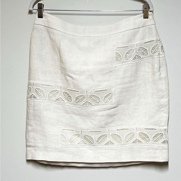 Moulinette Soeurs by Anthropologie Ivory embroidered Leaf linen skirt size 8 - Picture 1 of 5